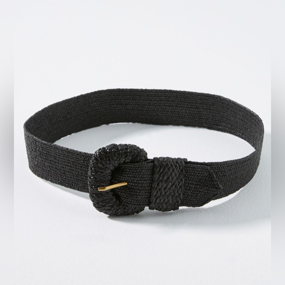 Anthropologie Black Raffia-Wrapped Stretch Waist Belt - Picture 1 of 6